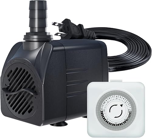Miniatura 1 de Bomba de agua de fuente de 400 GPH con temporizador mecánico para interiores, ultra silenciosa, elevación de 8.2 pies de alto para fuentes,