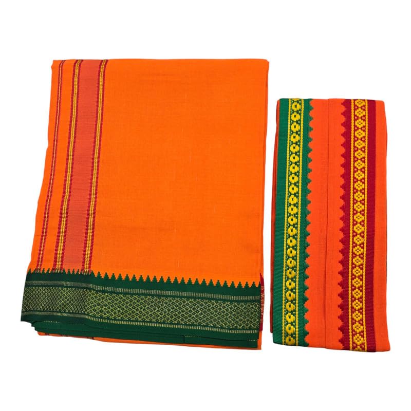 ambika stores & readymades Men's Pure Cotton Colorful Single Dhoti - 2 MTR | SPL Padayappa (Mayilkan) Jari Border Single Dhoti | 4 Mulam Angavastam | Towel Set-picture-14