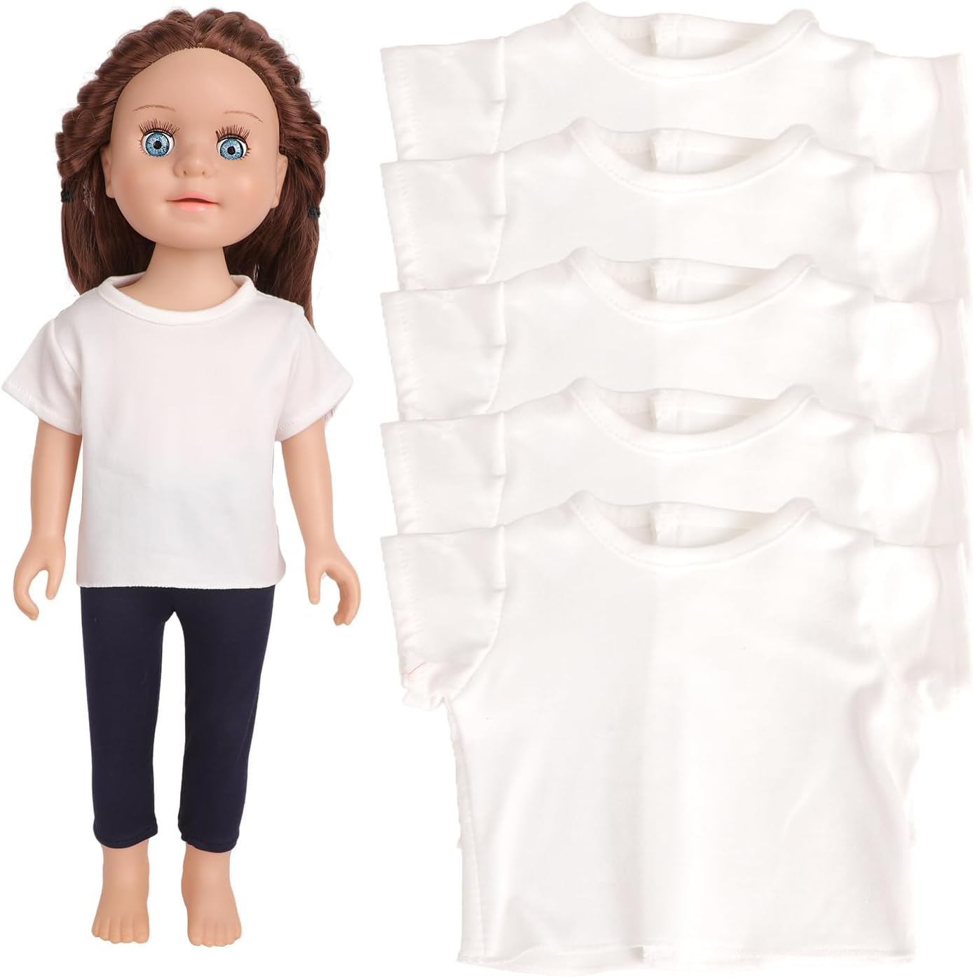 5-Piece Plain White T-Shirts for 17-18 Inch Dolls | DIY Customizable Doll Tees