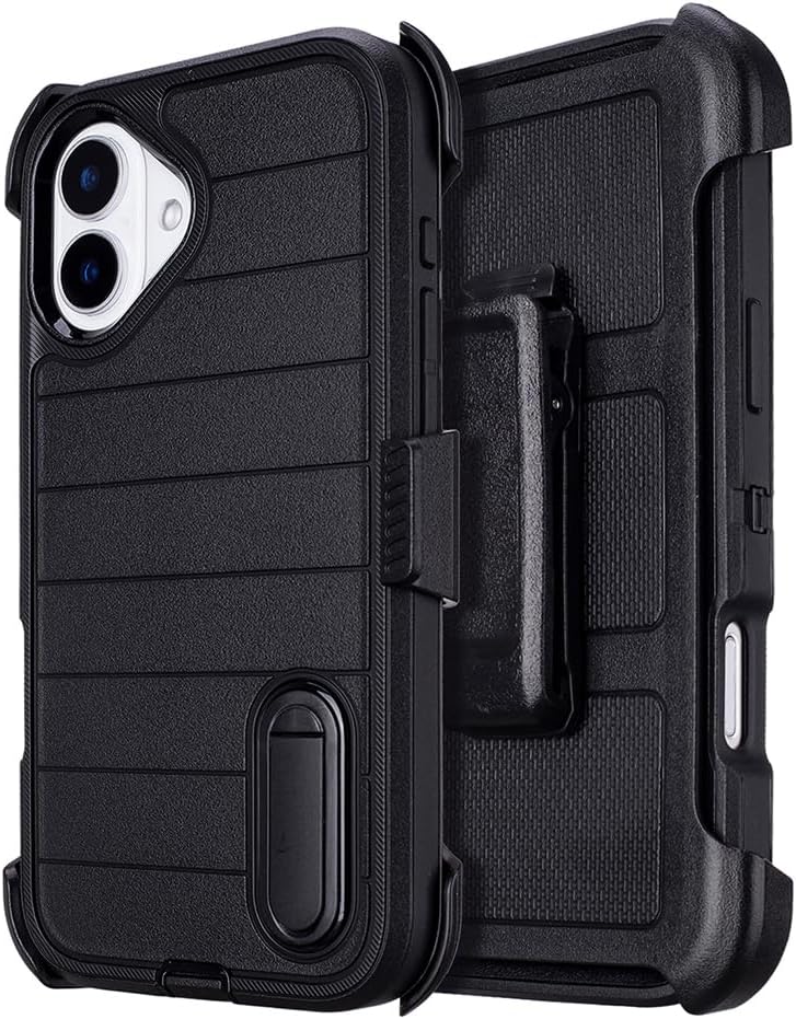 for Phone Case iPhone 16 Plus Case Black with Belt Clip Heavy Duty Holster for ShockPlusof Cases,2 Layers of Sturdy,Military Grade Defender Cover for iPhone 16 Plus Cases Black 6.7 Inch