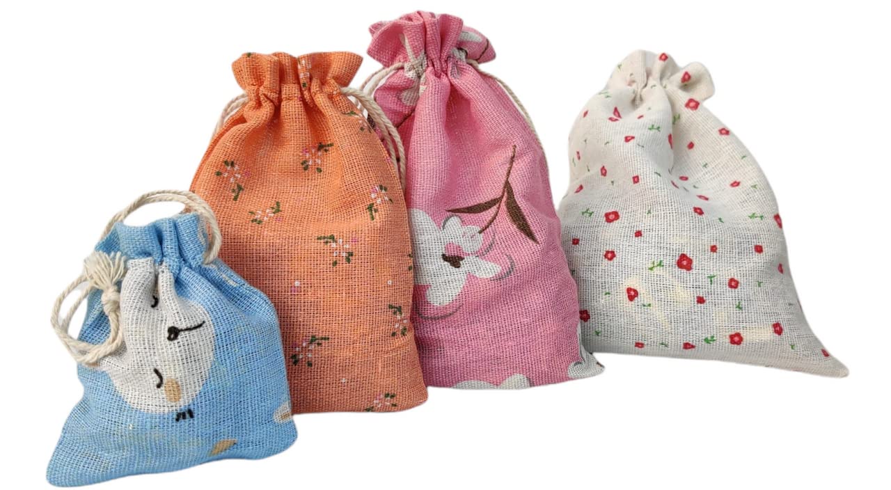 ZEONELY MARTZeonely Mart cotton linen drawstring gift pouch bag, size : 4 x 6 inch, Qty - 30 pcs