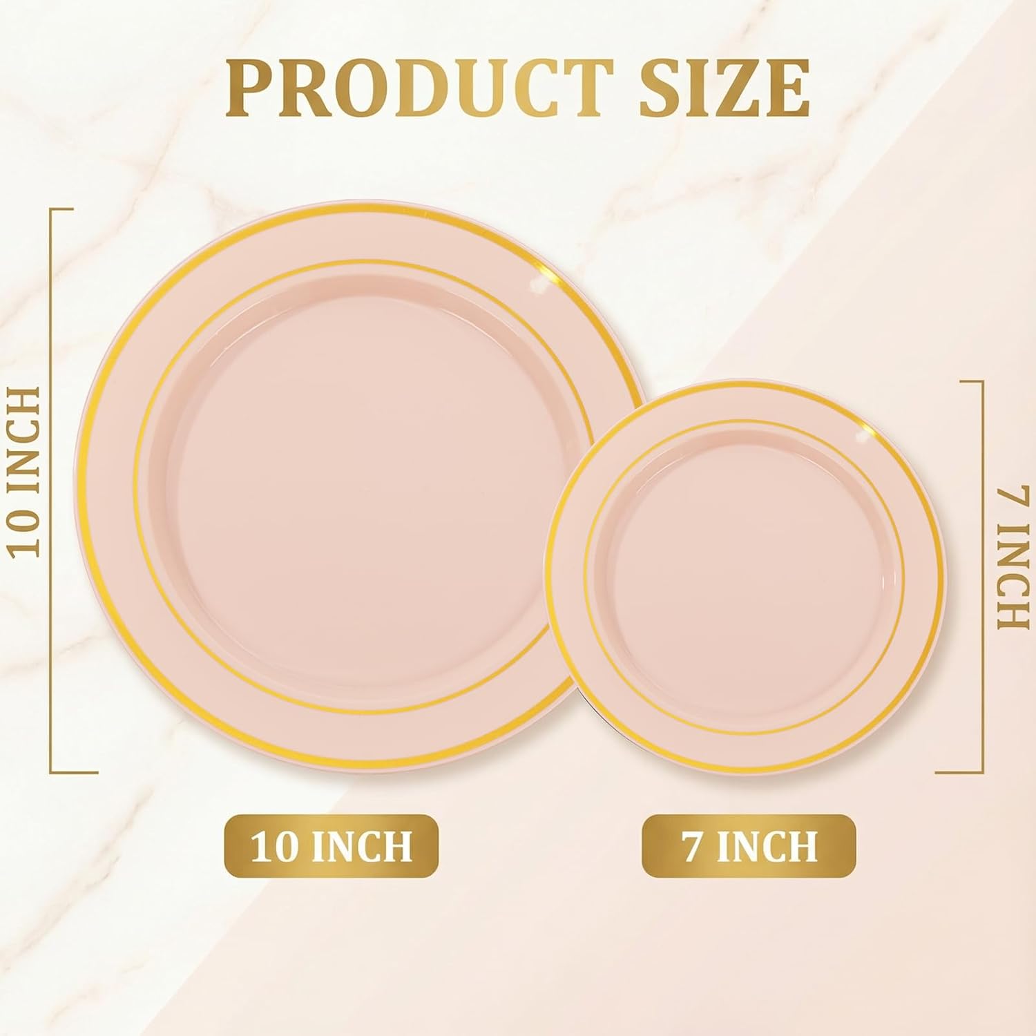 NOCCUR 200PCS Pink Plastic Plates for 100 Guests - Include 100PCS 10" Dinner/ 100PCS 7" Dessert Plastic Plates Heavy Duty - Ideal for Wedding/Party/Easter Day