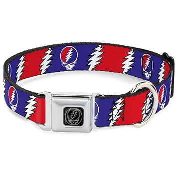Buckle-Down DC-WGD019-L Seatbelt Dog Collar, Large, Steal Your Face w/Lightning Bolt Repeat Red/White/Blue