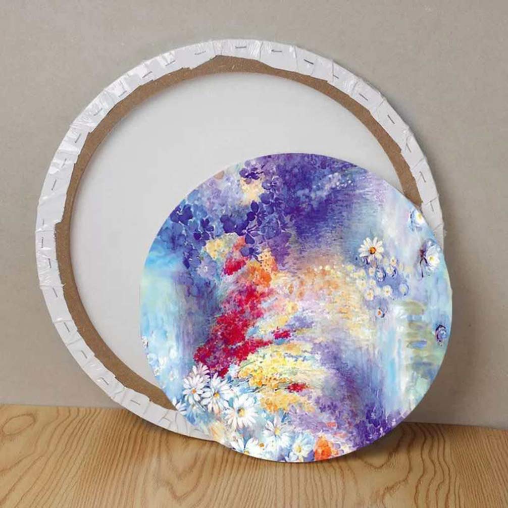 Lurrose Toile Ronde Tendue en Coton Blanc Cadre en Bois, pour Peinture à L'huile et Dessin, Format 40cm pour Artistes et Amateurs de Création