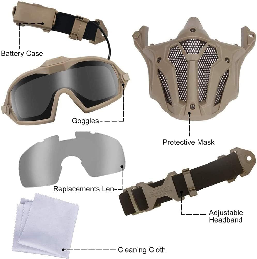 Tactical Airsoft PJ Helmet and Full Face Protection Airgun Mask,with Detachable Anti-Fog Goggles for BB Gun Paintball CS Game
