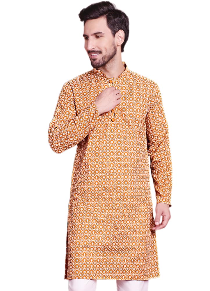 Image of Jompers Cotton Chikankari Embroidered Regular Fit Kurtas for Men