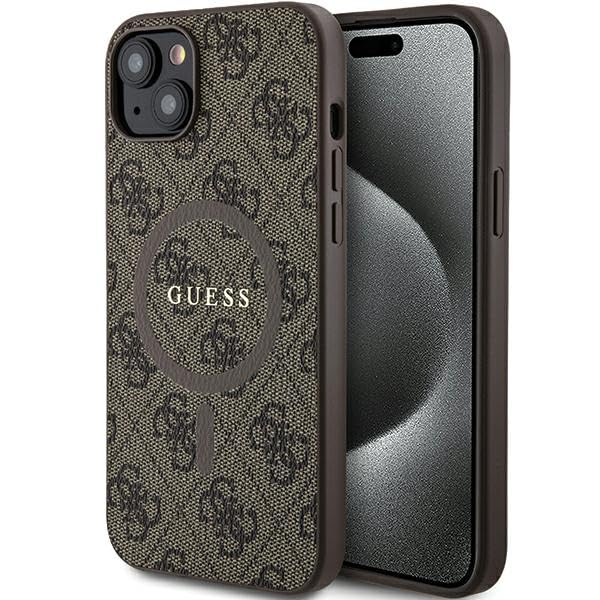Coque iPhone 15 Plus GUESS marron 4G étui rigide pour smartphone 6.7