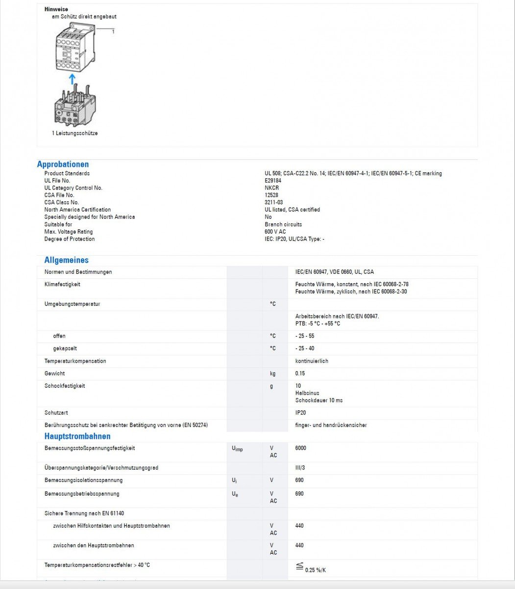 Eaton ZB Überlastrelais, / 1A, 1.6 A 6 W 1 Schließer/1 Öffner, 500V ac / 1.6A, 88 mm x 45mm
