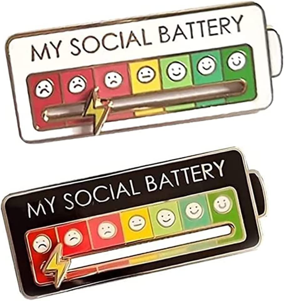 RablueFunny Social Mood Brooch Pin, Interactive Mood Pins, Social Battery Enamel Lapel Pins for Women Men, Anxiety Badge Mental Health Gift, Novelty Brooches & Pins