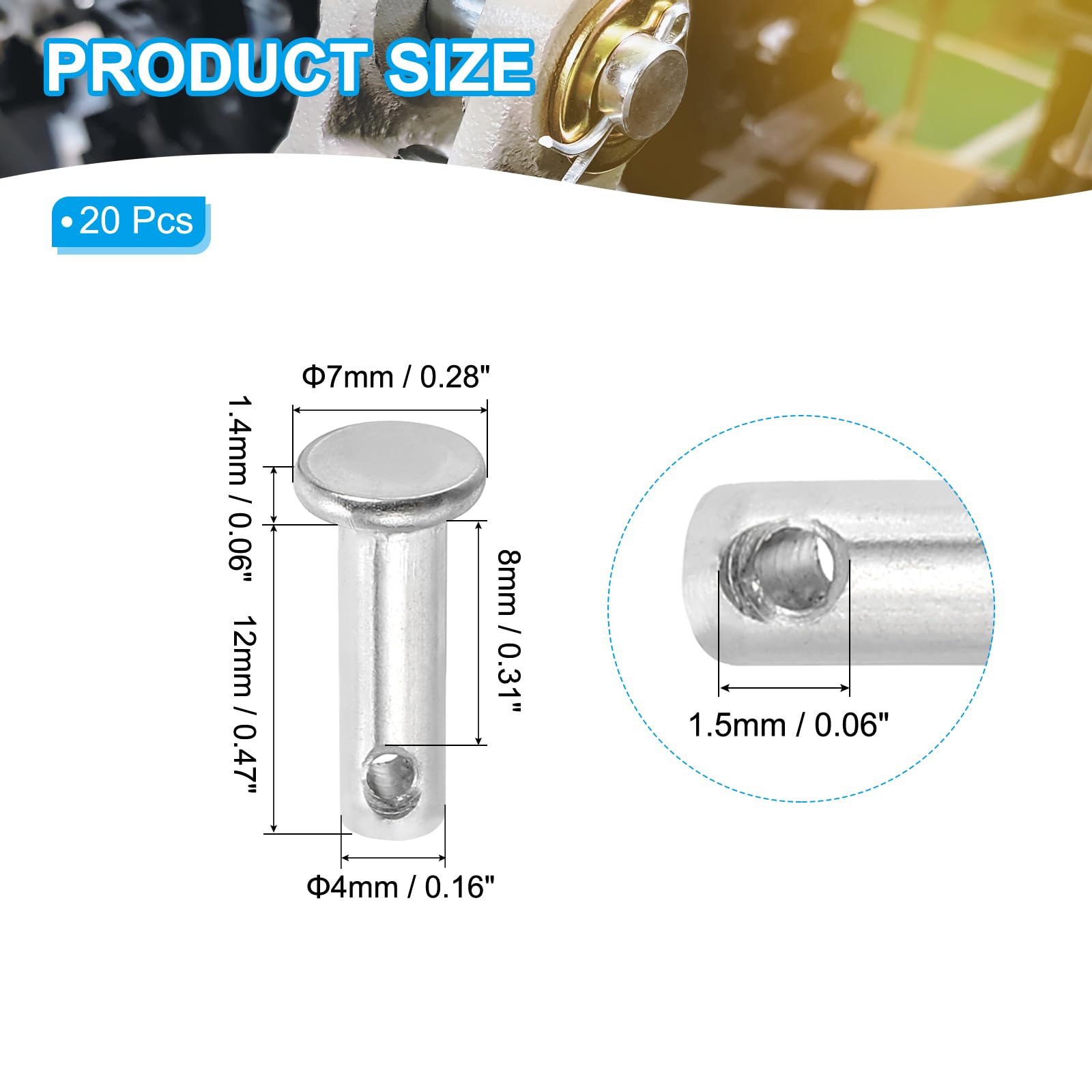 PATIKIL 4 x 12 Mm Single Hole Clevis Pins, 20 Pcs 304 Stainless Steel Flat Head Pin for Hitch Pin Lock Link Hinge Systems Silver - Image 2