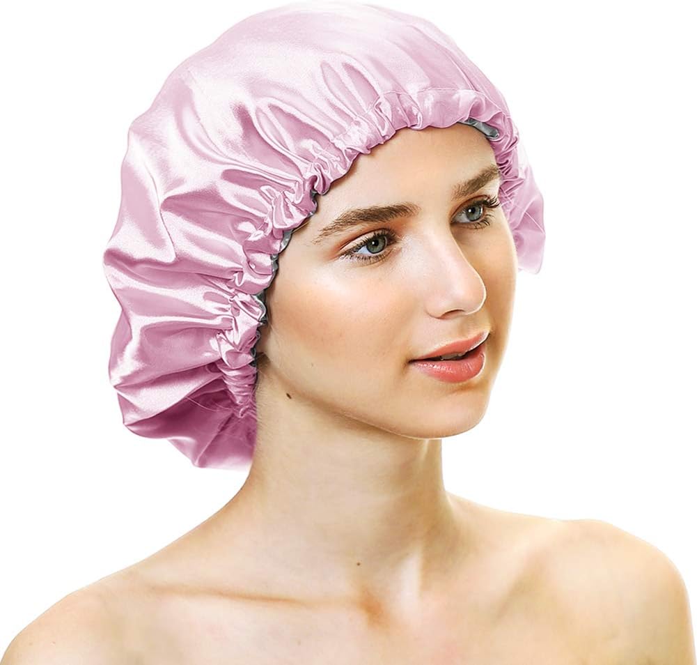 greatremyExtra Large Adjustable Double Layer Satin Hair Bonnets with Drawstring for Women Night Sleeping Long Silky Satin
