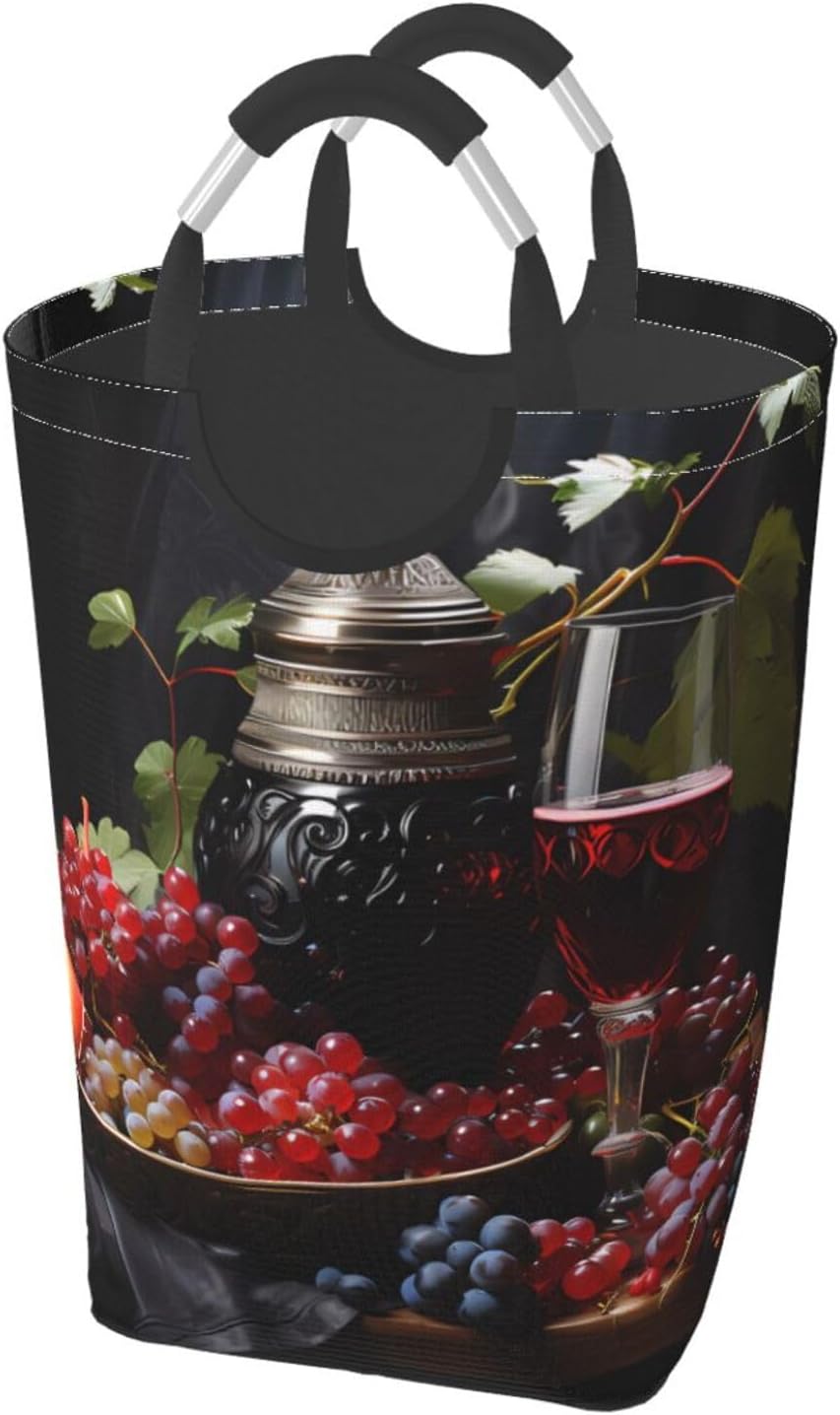 Grapes and Wine Foldable Square Storage Bag, 50L Dirty Clothes Laundry Basket, Suitable for Laundry Room, Dormitory, Bedroom