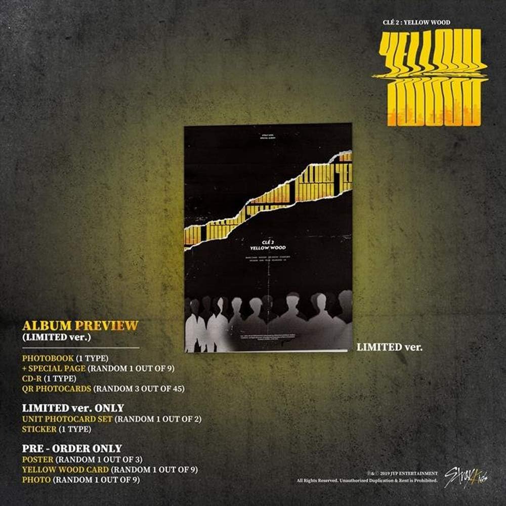 Stray Kids - Clé 2 : Yellow Wood [Limited ver.] (Special Album) CD+Photobook+3Photocards+Unit Photocards+Sticker+Pre-Order Benefit+Folded Poster+Double Side Extra Photocards Set Stray Kids