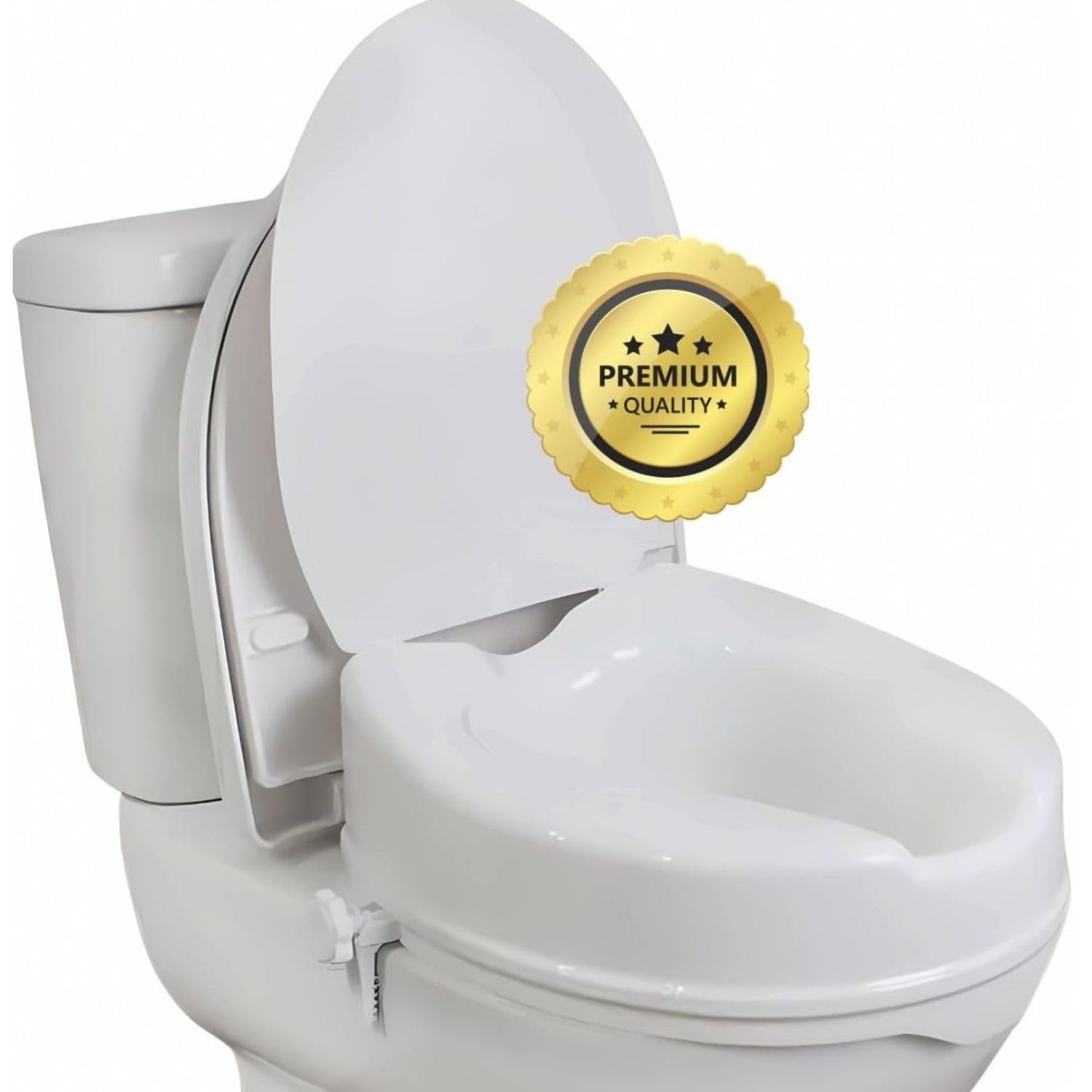 OrtoPrime WC Aufsatz 15 cm mit Deckel Toilettensitzerhöhung Universal für Senioren – Erhöhter Toilettensitz Orthopädisch – Sitzerhöhung WC für Behinderte und Menschen mit eingeschränkter