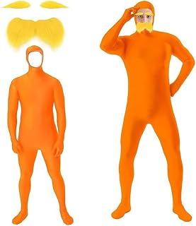 Orange Bodysuit Adult Kids Yellow Bodysuit Open Face Full Body Suit Yellow Mustache and Eyebrows Cosplay Costume