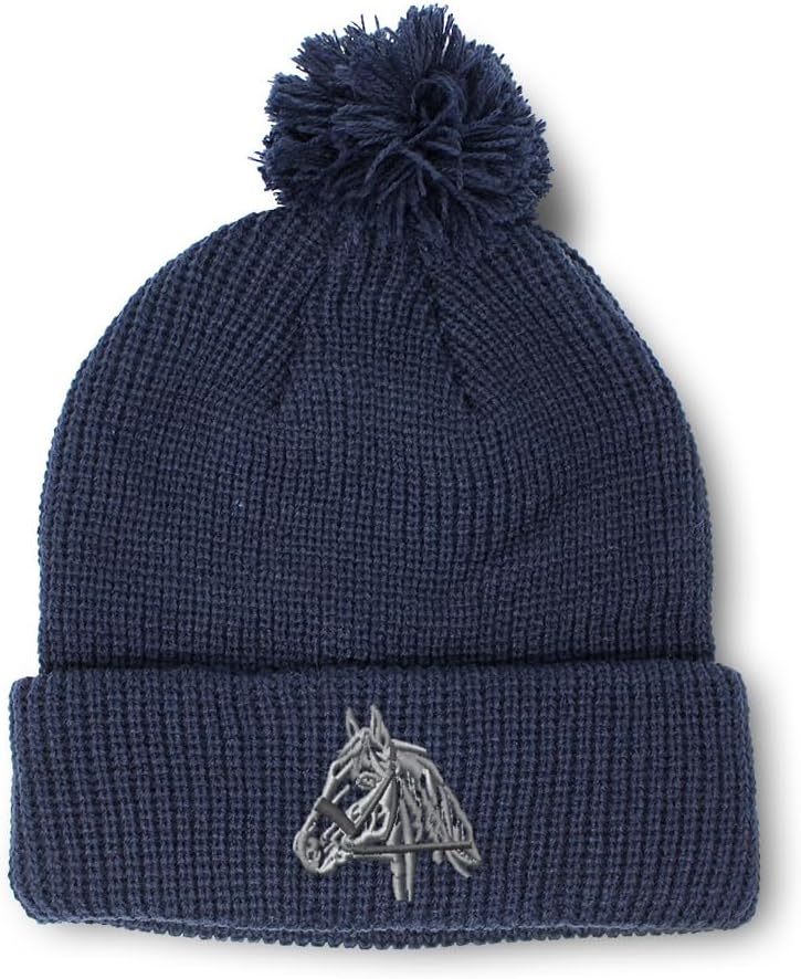 Speedy Pros Pom Pom Beanies for Women Horse Riding Equestrian Embroidery Skull Cap Winter Hats for Men Acrylic One Size
