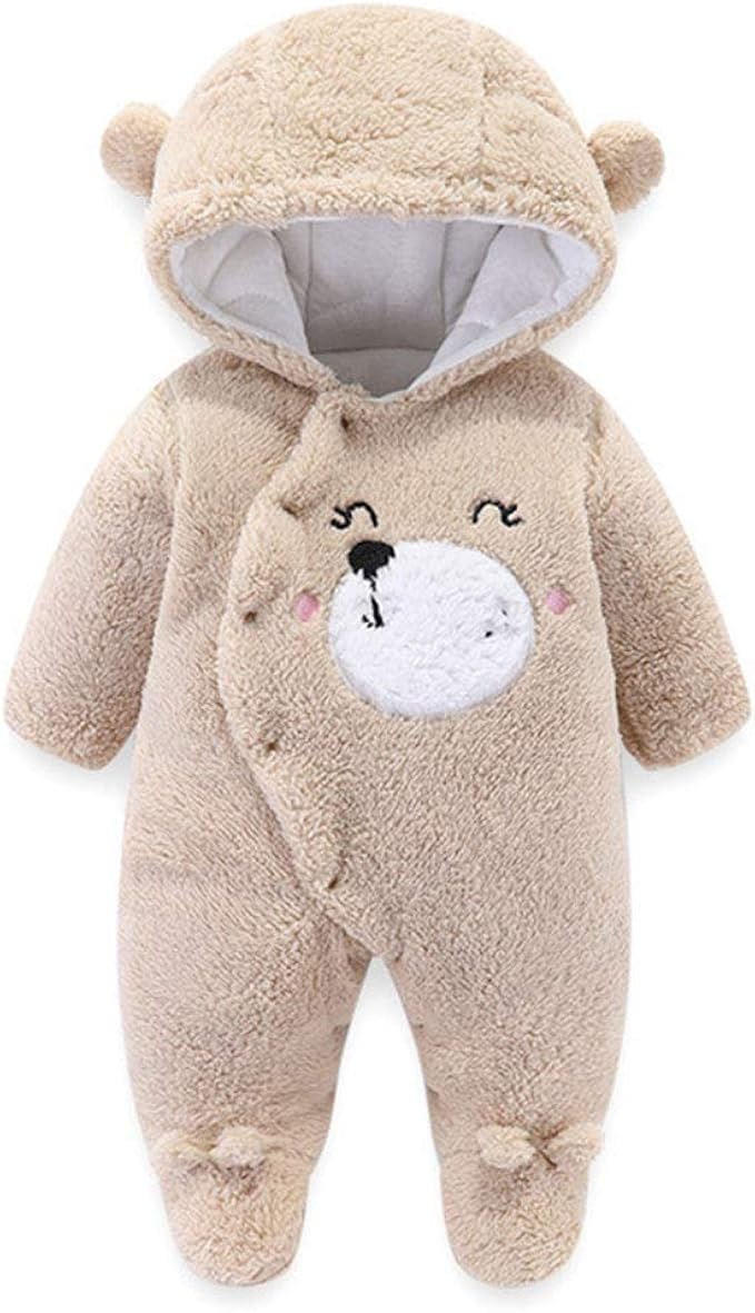Amazon Co Jp エルフ ベビー Fairy Baby モコモコ ベビー服 ロンパース 冬 カバーオール 赤ちゃん クマ柄 着ぐるみ 足つき 防寒 保温 女の子 男の子 出産祝い 服 ファッション小物