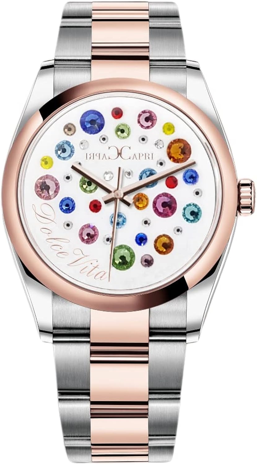 Capri Capri Orologio da donna Collezione Dolce Vita Cassa 37mm Subacqueo 100 mt Quadrante Bianco con Pietre Swarovski Cinturino Acciaio Oyster Capri Capri Orologio da donna Collezione Dolce Vita Cassa 37mm Subacqueo 100 mt Quadrante Bianco con Pietre Swarovski Cinturino Acciaio Oyster