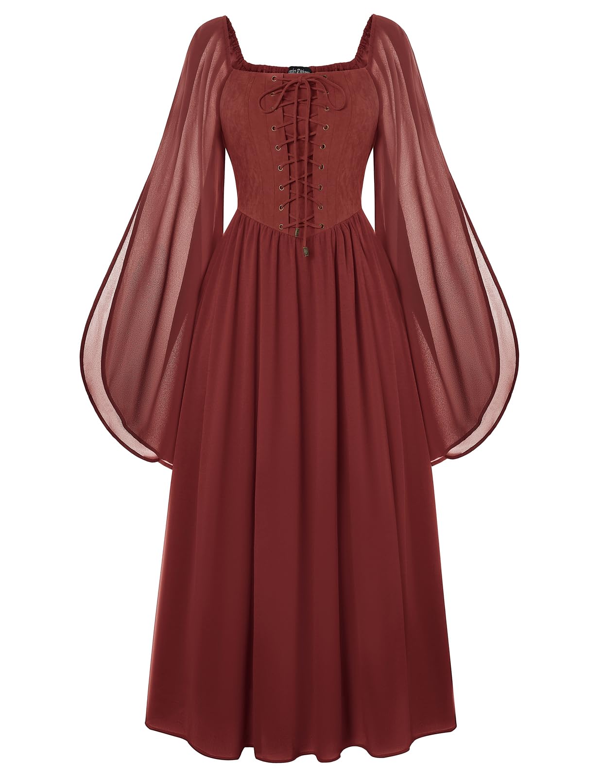 Renaissance Costume Women Halloween Medieval Witch Dress Brown Red S