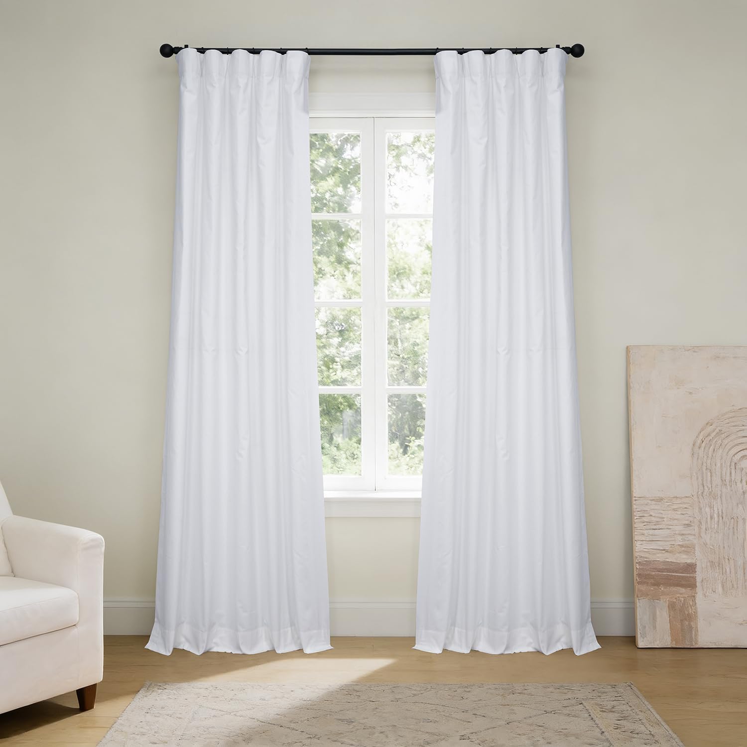 HPD Half Price Drapes Cotton True Blackout Curtains 96 inches Long Solid Thermal Insulated Window Treatment Curtain 50 X 96 (1 Panel), PRCT-BO09B-96, Whisper White, 50W x 96L