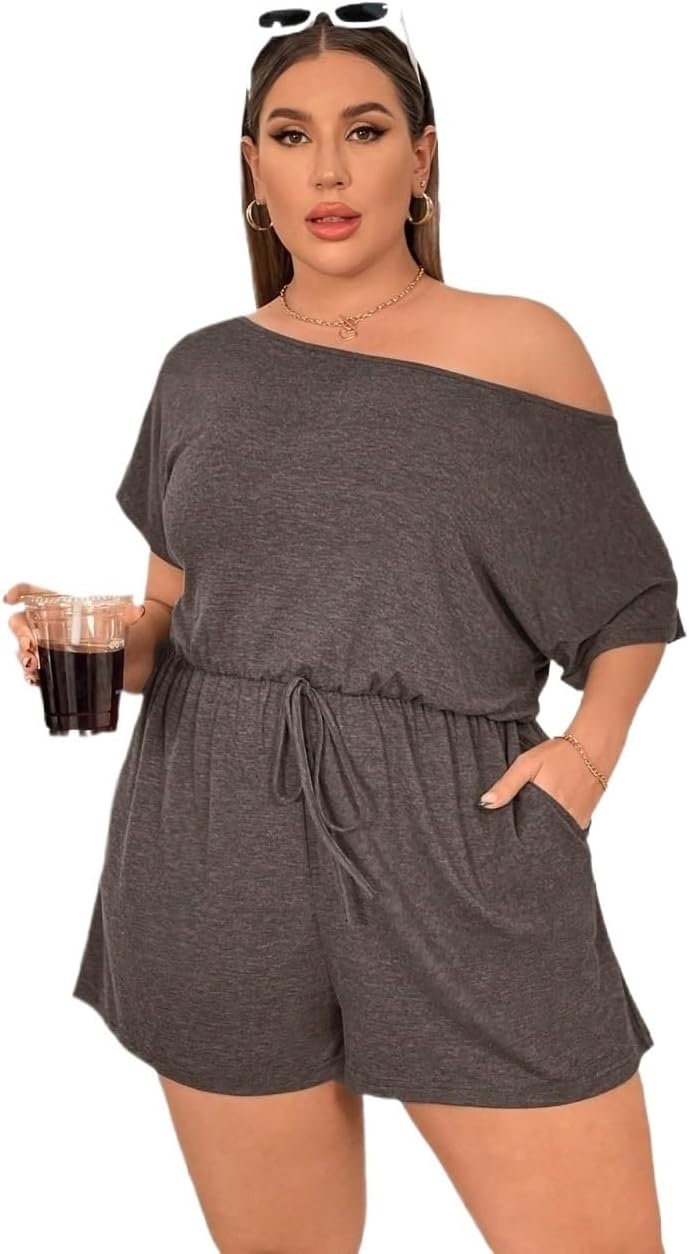 Rompers for Women Summer 2026 Plus Size Summer Casual Off The Shoulder Short Sleeve Jumpsuit