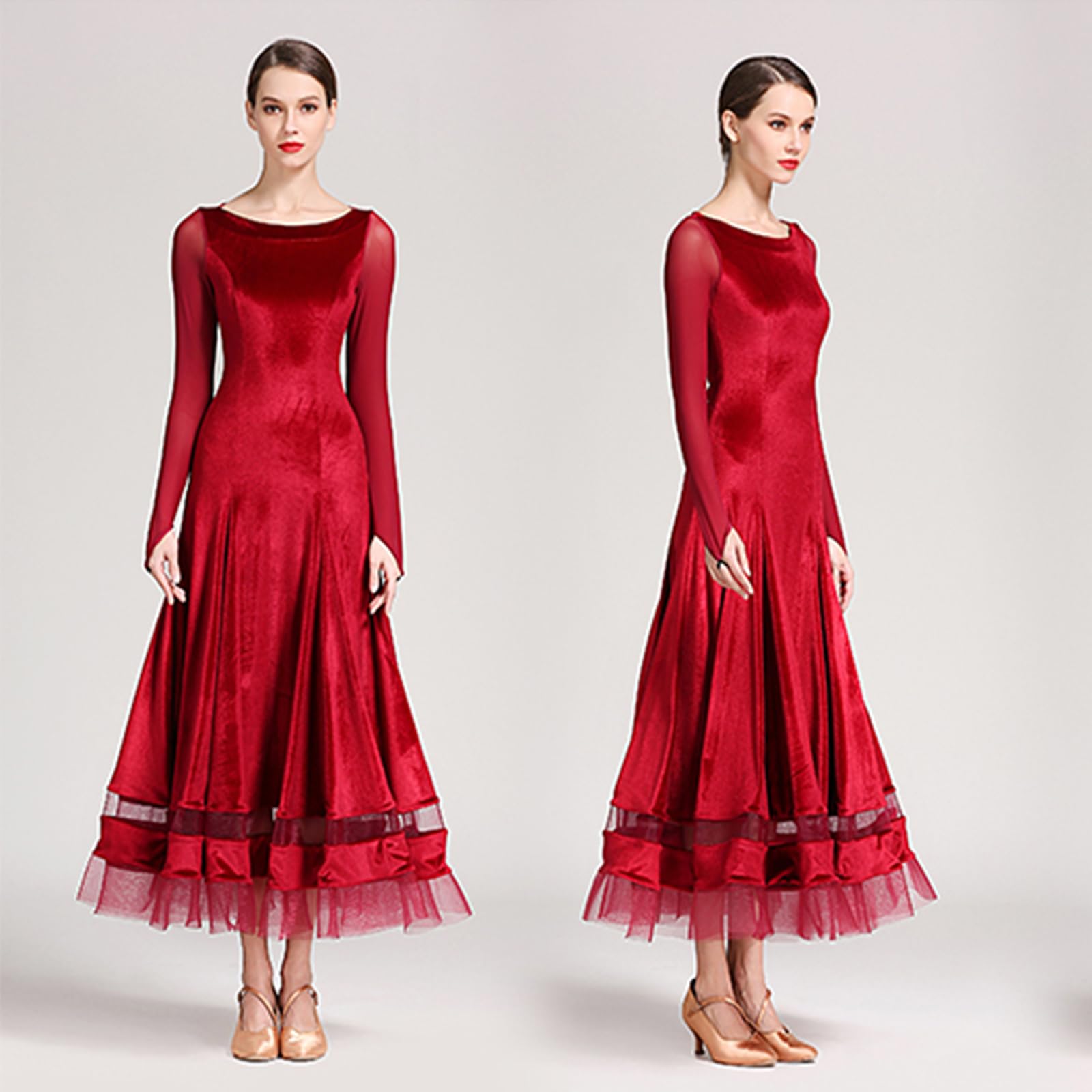 Tanzkleider Damen Standard Lange Ärmel Performance Kleider Moderne Walzer Training Tanzkleidung Tango Ballroom Dress