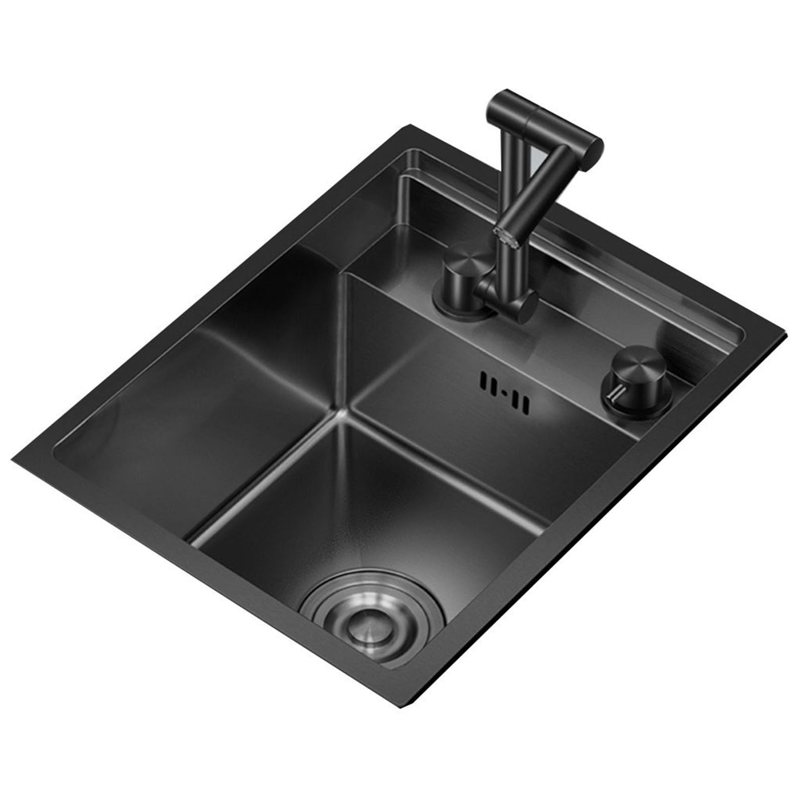 WBJGUOD Single Bowl Stainless Steel Bar Invisible Sink Kitchen Embedded Mini Dishwashing Above-The-Counter with Cover Folding Tap(Black,35 * 45 23cm)
