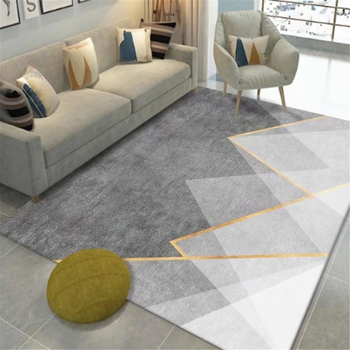 Tapis de canapé anti-salissure moderne gris et jaune 200X260CM