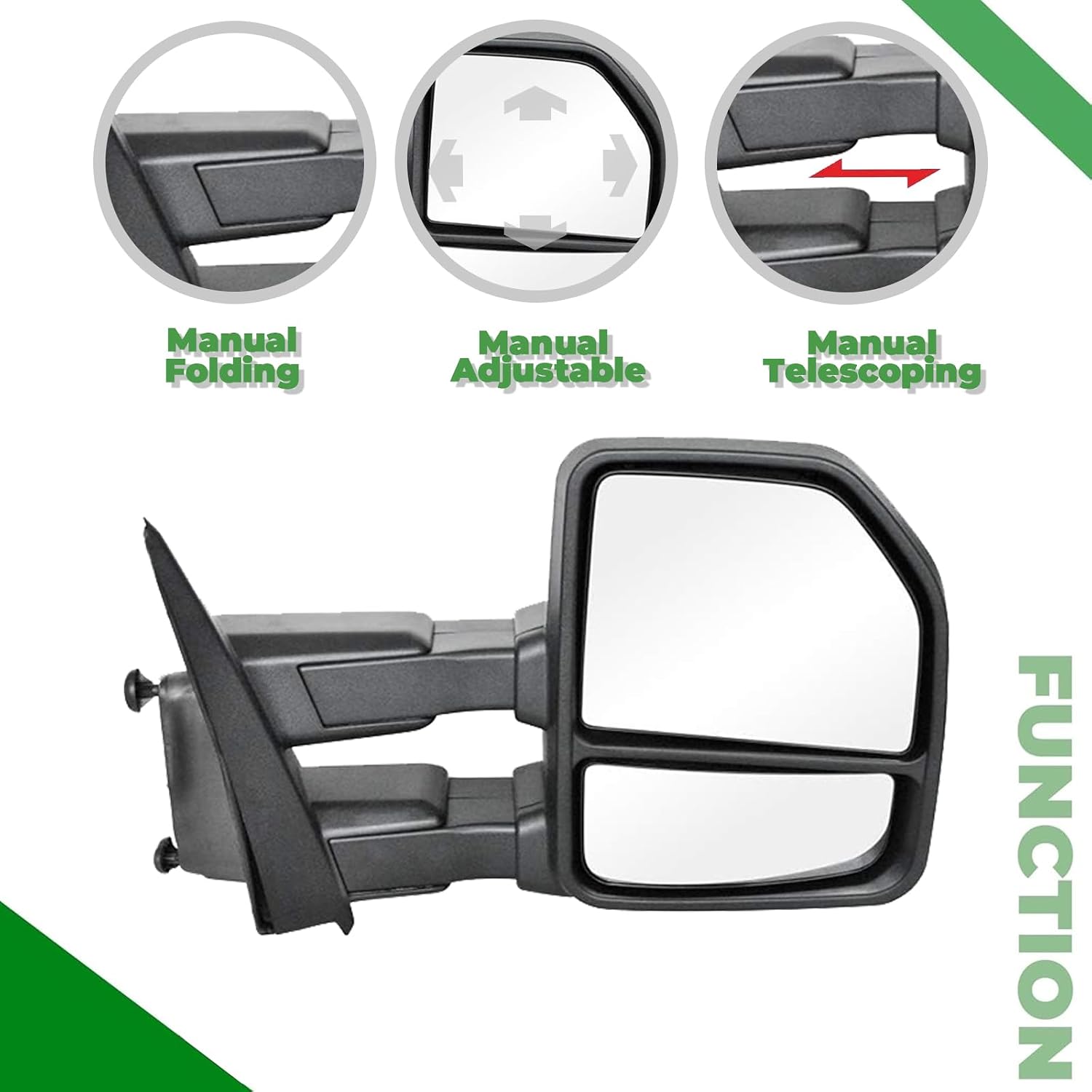 PZ Towing Mirror Replacement Fit For F150 2015-2018,Manual,Black(Pair Set)