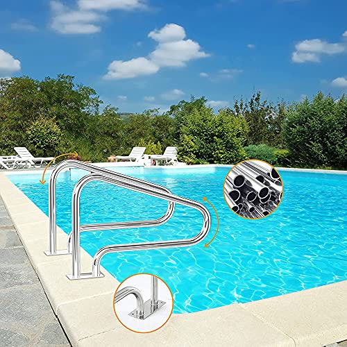 Miniatura 3 de Anatum Pasamanos De Acero Inoxidable Para Entradas De Piscinas Enterradas, Pasamanos De Escalera De Piscina Al Aire Libre De 3 Curvas Con Placa Inferior De Liberación Rápida 80 80 Cm