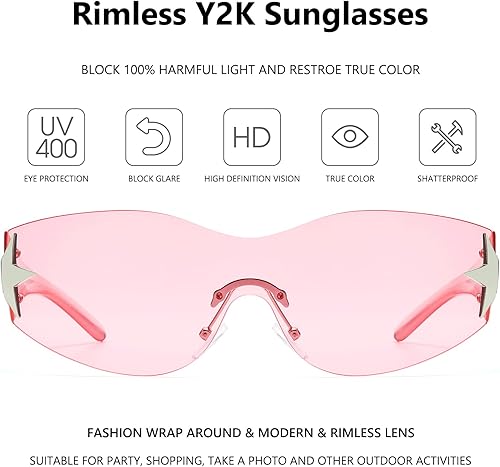 Miniatura 9 de Gafas de sol Y2K sin montura para mujeres y hombres gafas de sol envolventes de moda de gran tamaño sin marco gafas de sol de moda