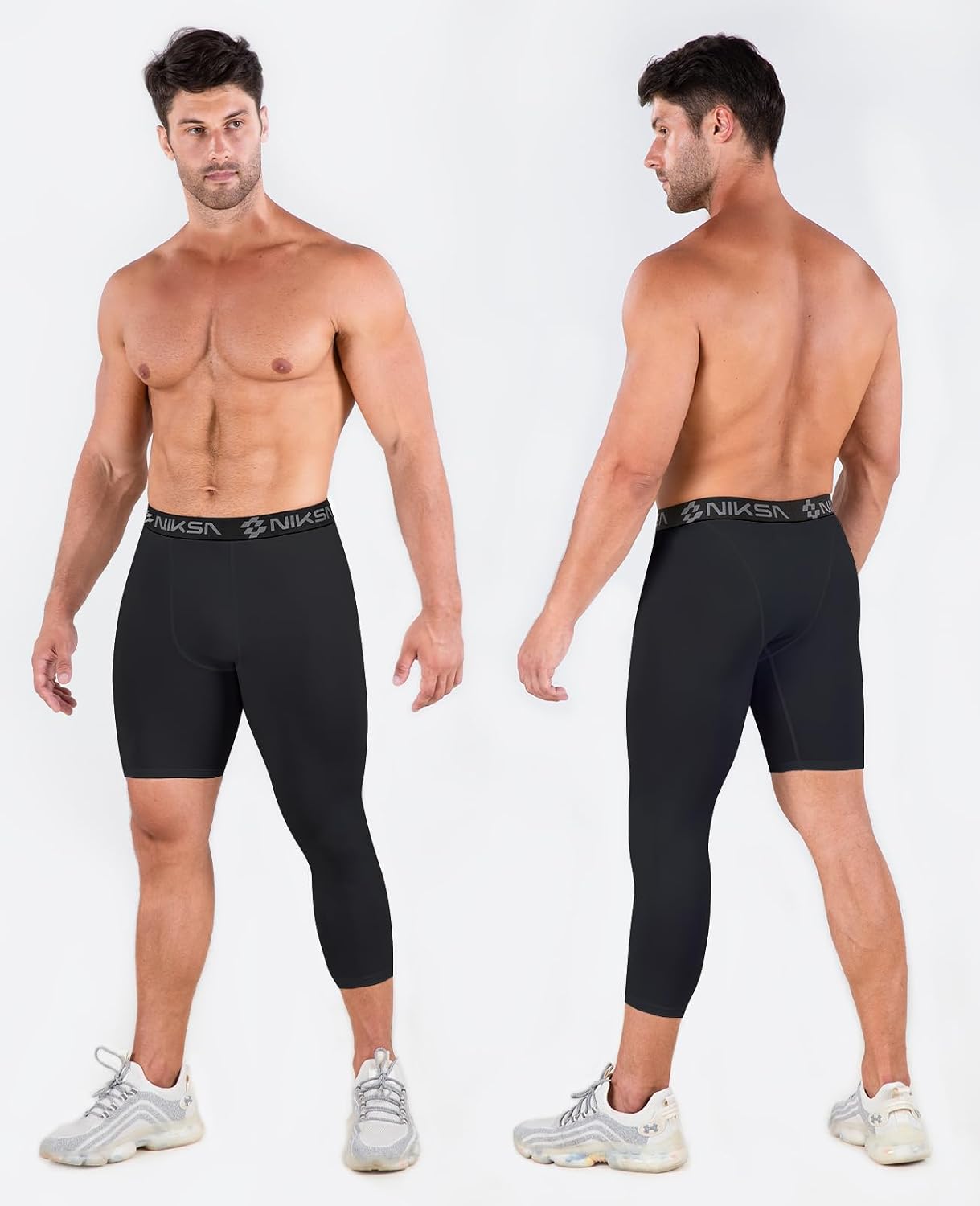 Niksa 1/2 Pack Men's Compression Pants 3/4 One Leg Compression Tights Men