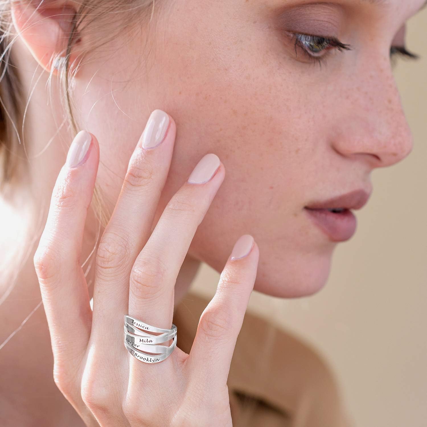 Personalized Margeaux Custom Name Ring in 0.925 Sterling Silver, 18K Gold & Rose Plated - Engraved Wave Band Design For Mother's Day, Christmas - Dainty Jewelry for Women, Mom, Her, Grandma, Wife - by MYKA