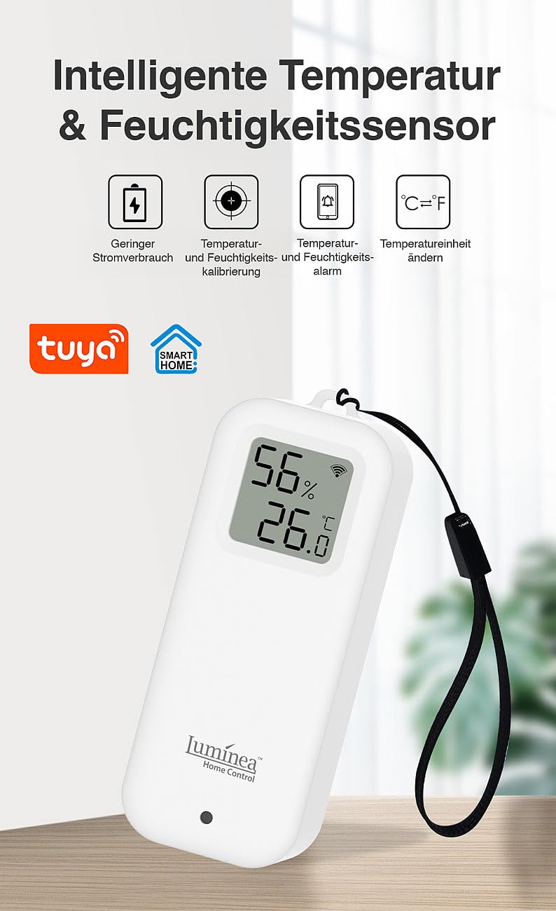 Luminea Home Control Sensor: 4er-Set WLAN-Temperatur- und Luftfeuchtigkeitssensor mit Display, App (WiFi Thermometer außen, Digitale Hygrometer mit WLAN, innen)