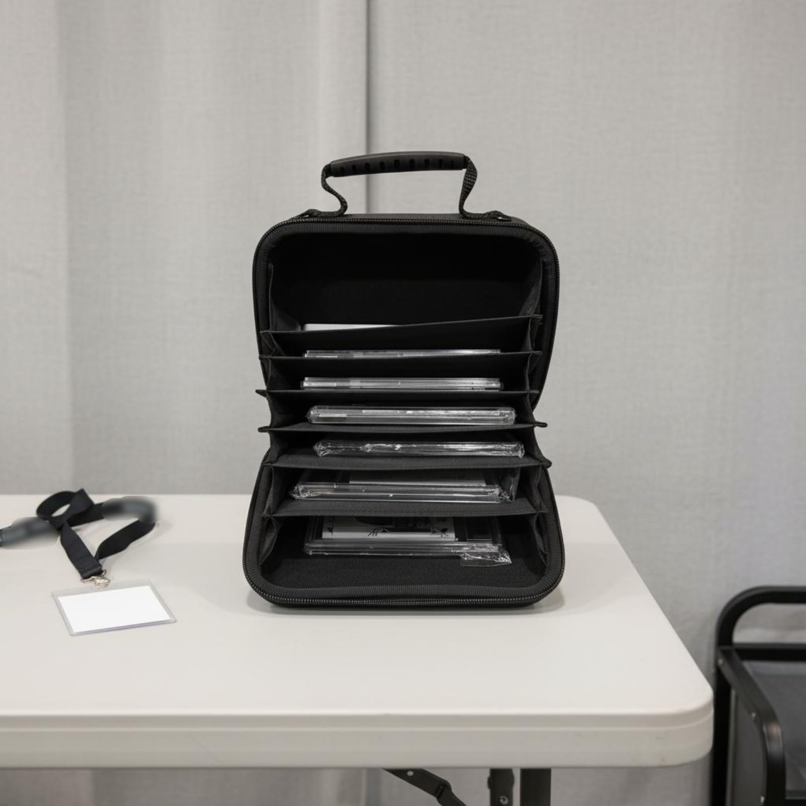 Milageto Estuche para Tarjetas Estuche Maletín Caja Bolsa Portátil para Cartas Graduadas con Asa Cómoda y Acabado Resistente al Desgaste Adecuada para, Negro, Grande 16 Tarjetas