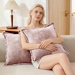 Luxurious Velvet Throw Pillow Covers 20x20 Set of 2 Decorative Pillow Covers Solid Square Cushion Case for Sofa Couch Bedroom Farmhouse, Pink