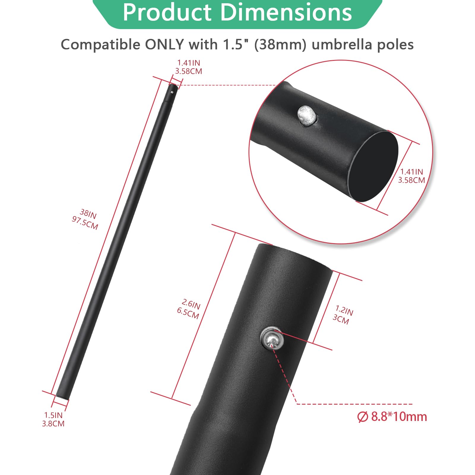 String Light Poles Helios\u0026Hestia 1.5in Patio Umbrella Replacement Pole -  41.3\, image size:1600x1600