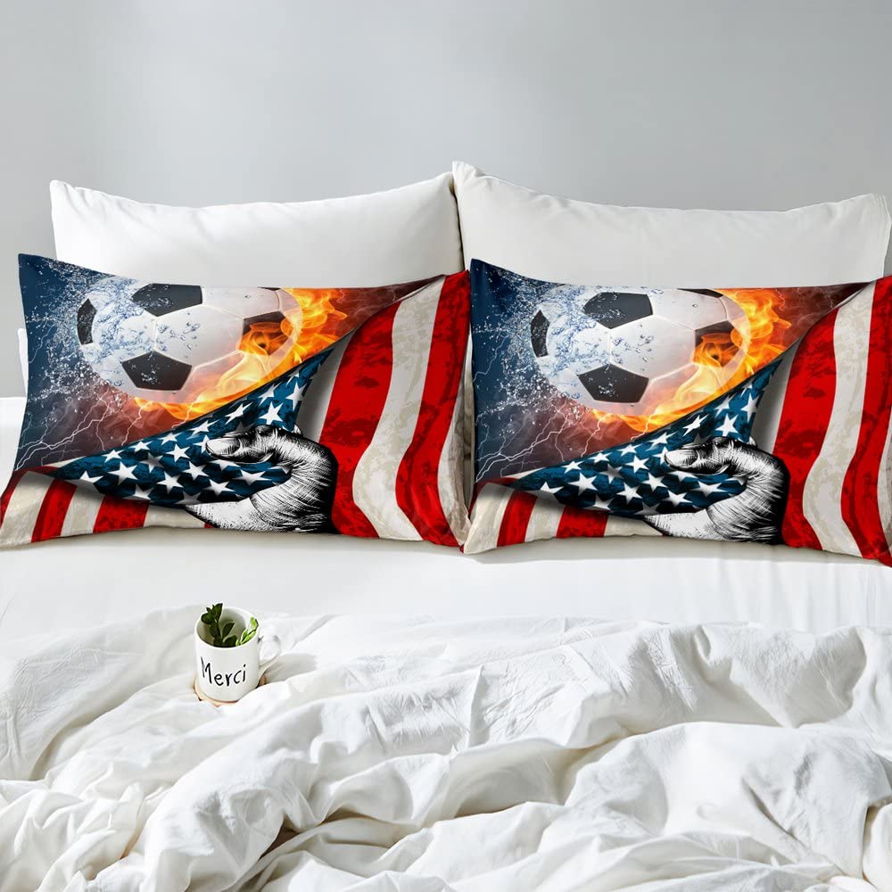Set di biancheria da letto per ragazzi e adulti, motivo campo da calcio, motivo geometrico, patchwork