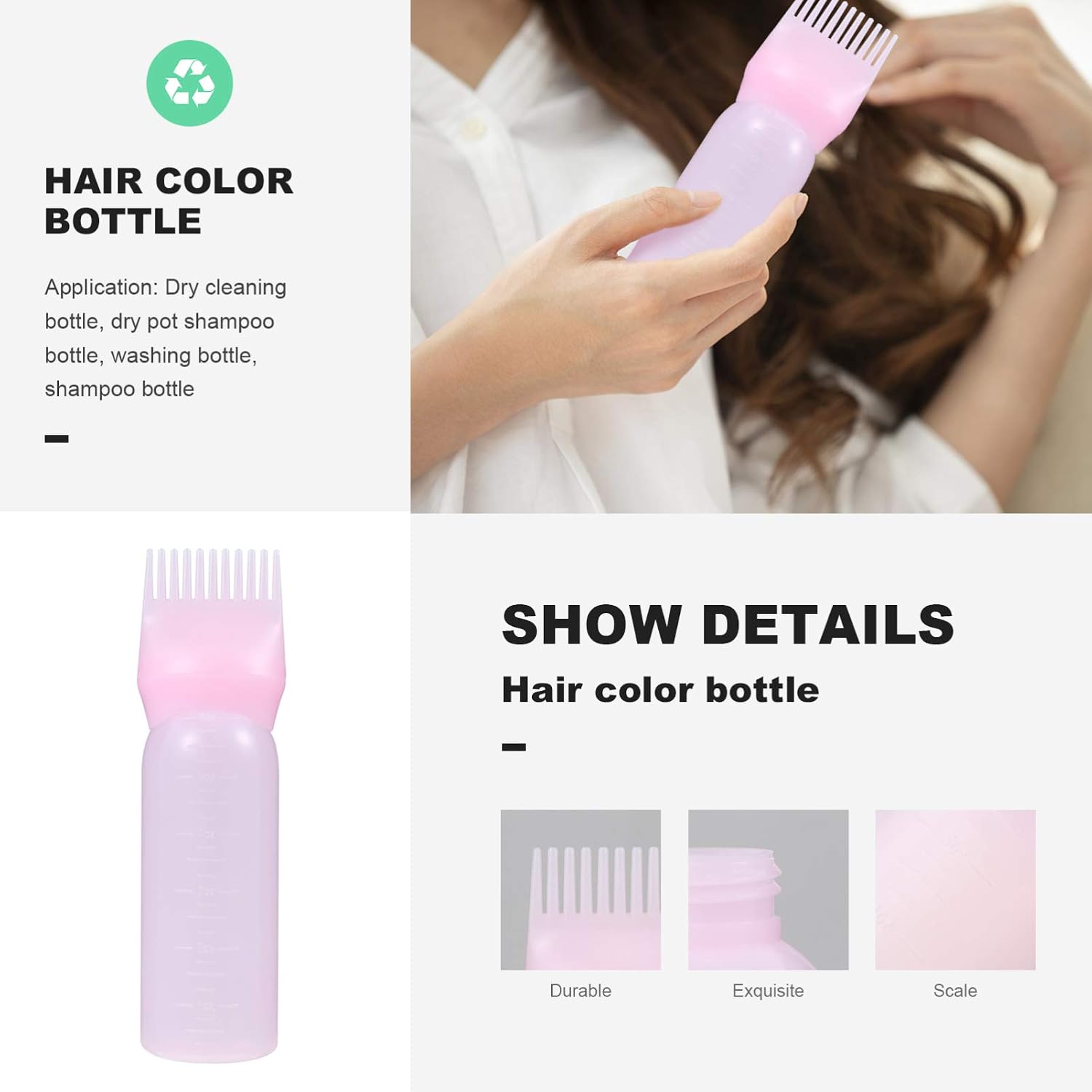 3pcs Hair Dye Applicator Bottles with Root Comb Precise Measurement Scale for Even Color Application for Home Hair Coloring and Root Touch-ups Pink