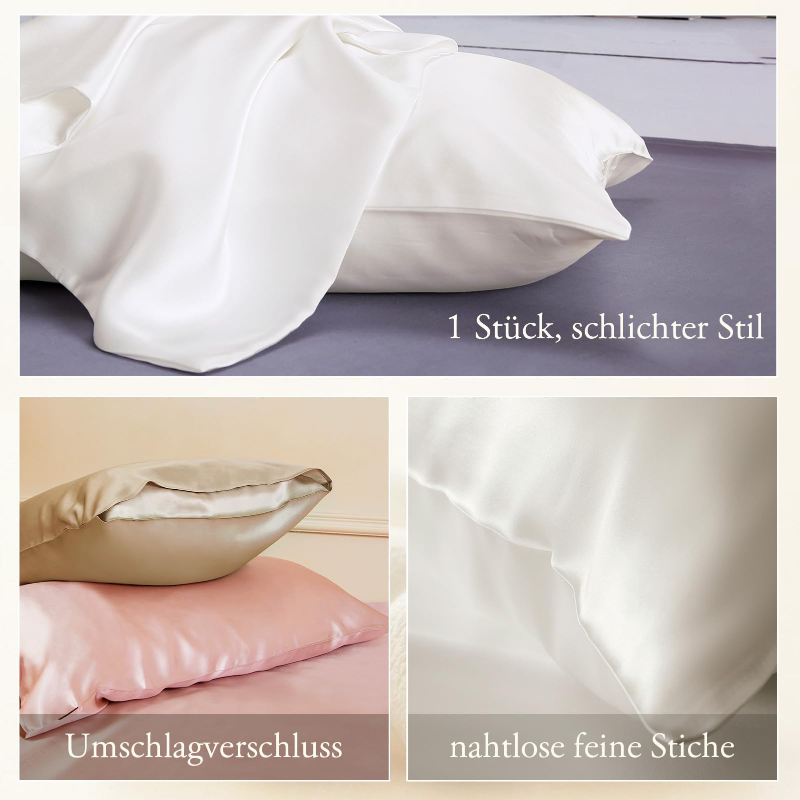LilySilk Jedwabna poszewka na poduszkę, 25 momme, z zakładką, 1 sztuka, w 100% wysokiej jakości jedwab morwowy, opakowanie, wielokrotnego użytku, 80 x 80 cm, kość słoniowa