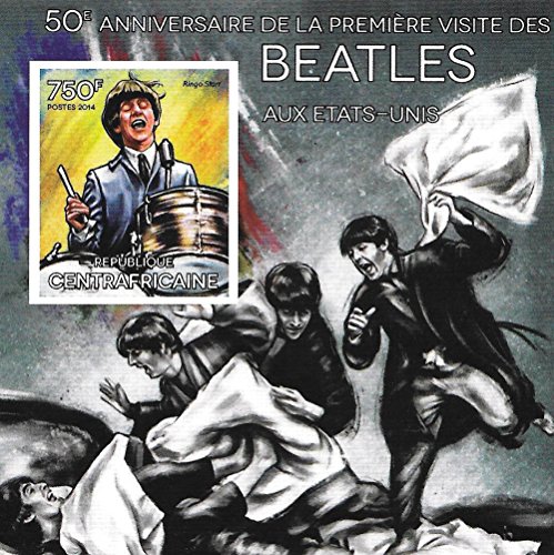 Francobolli da collezione - foglio 50 ° anniversario dei Beatles con Ringo Starr MNH foglietto Imperforate/Africa Centrale / 2014