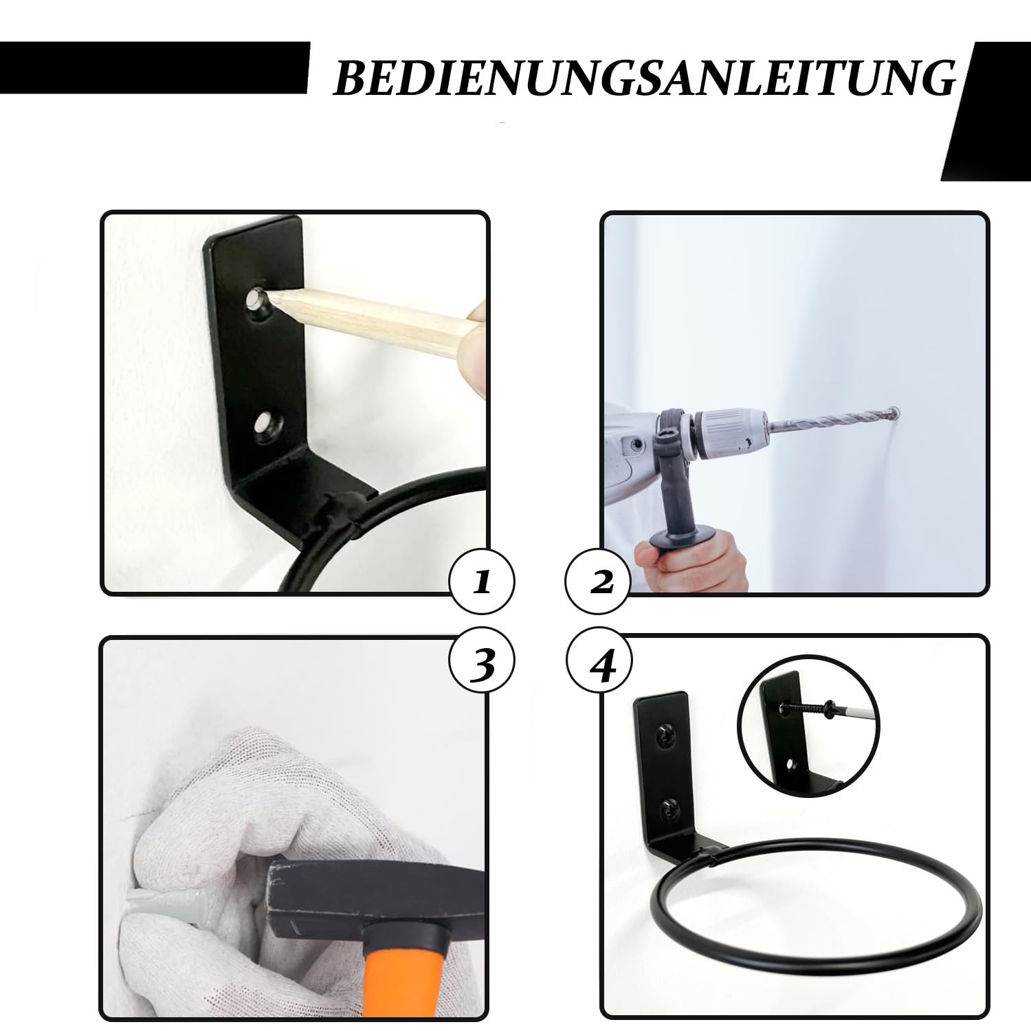Soporte de Pared para Plantas, 6 Piezas Soporte de Pared para Plantas de 15 cm, Anillo metálico para Montaje en Pared, con Tornillos y Destornillador, para macetas, jardín, balcón, Negro