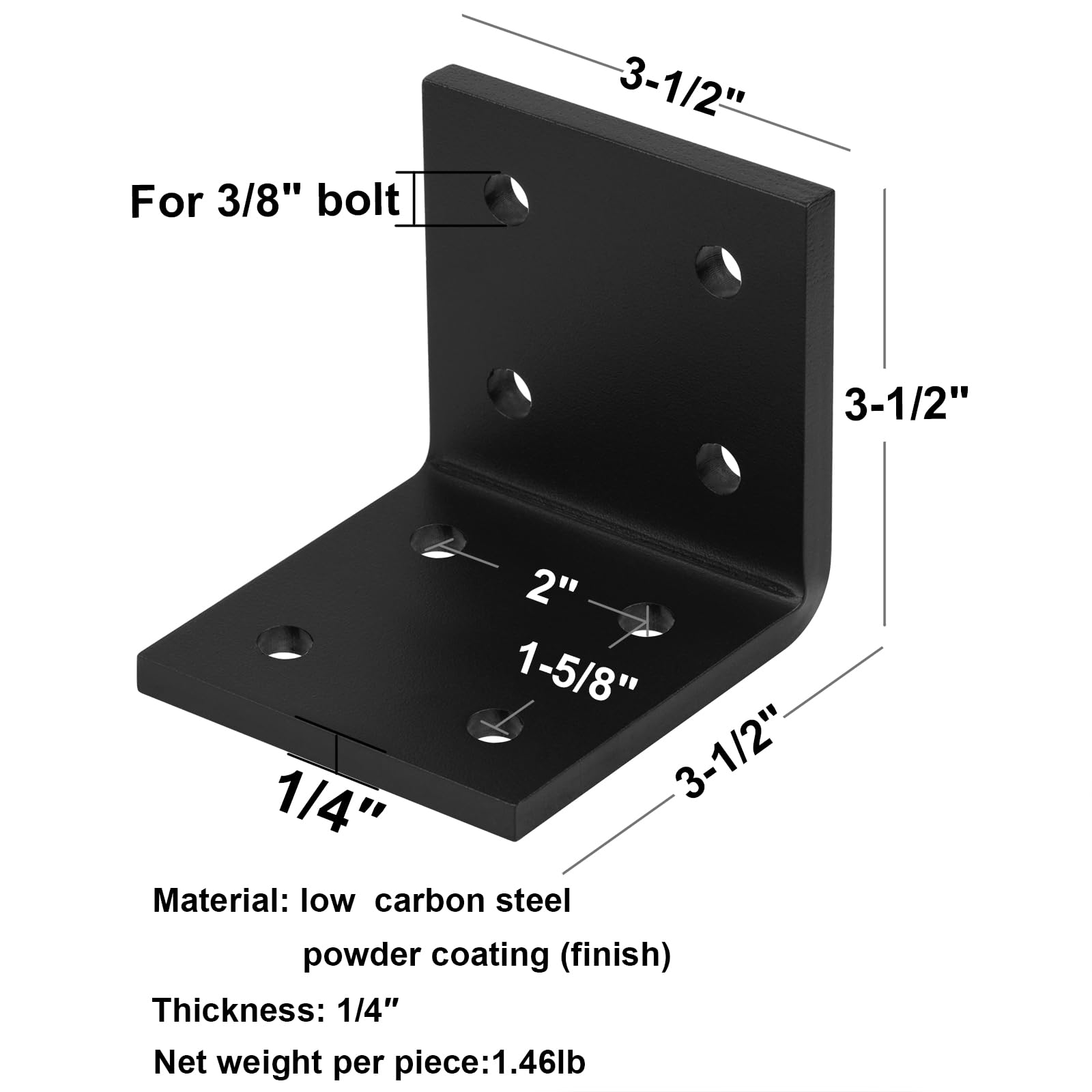 2 Staffe Angolari Squadrette Angolari Metallo per Legno in Acciaio Resistente da 3-12 Pollici, L, 90 Gradi, Supporto per Camino, Mensola a L, Spessore 6 mm, Carico Massimo 136 kg