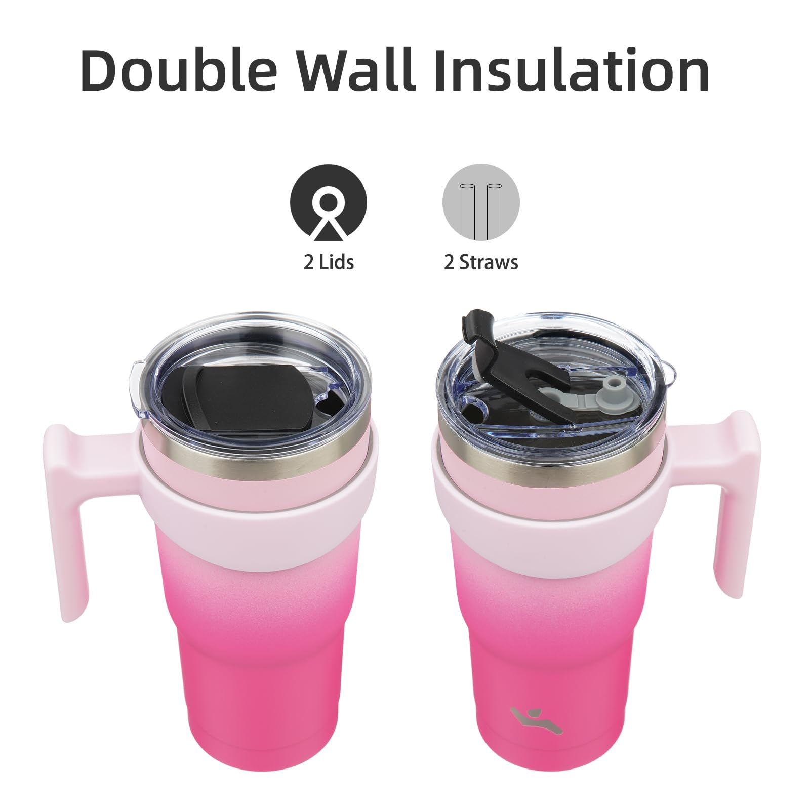 Konokyo Kubek z uchwytem i 2 słomkami 2 pokrywkami, izolowana butelka na wodę kubek próżniowy ze stali nierdzewnej kubek podróżny wielokrotnego użytku, Sakura