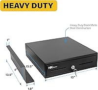 Vista 4 de HK SYSTEMS Cajón de efectivo resistente negro de 13 pulgadas con apertura "Push", 4B5C con soporte de metal para montaje debajo del mostrador