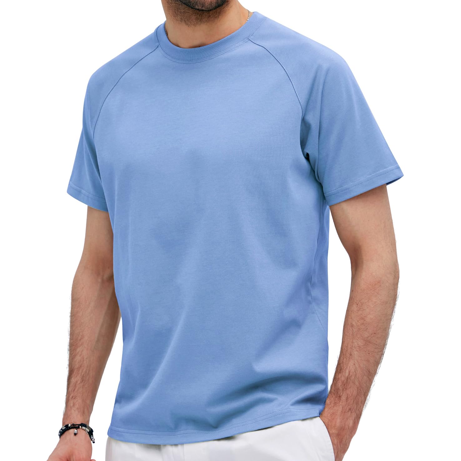 USALL Herren Langarmshirt aus Baumwolle Einfarbig Männer T-Shirt mit Langen Ärmeln Freizeithemd Vintage Casual Schwergewicht T Shirt