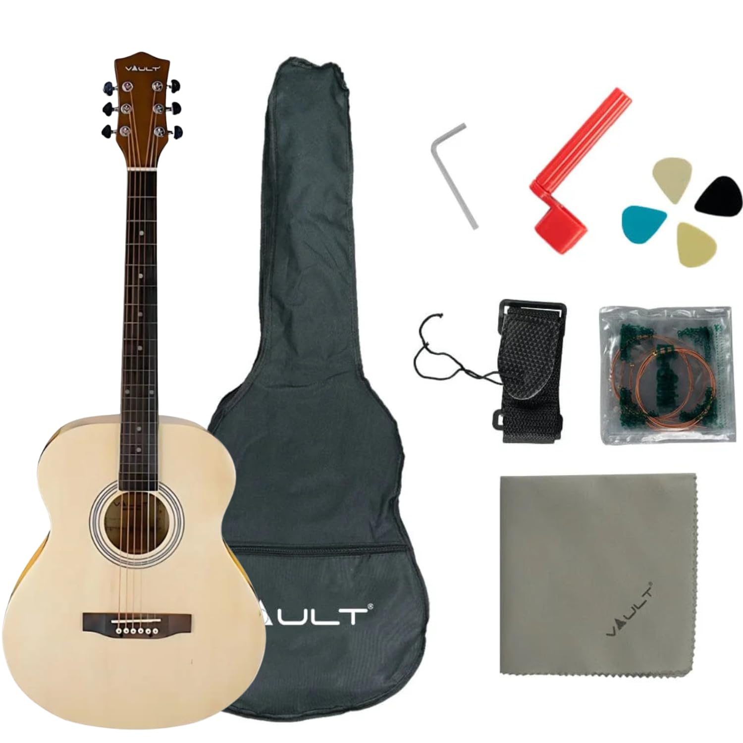 Vault DA20 Dreadnought Acoustic Guitar With Gig-Bag, Picks, Strings Set, String Winder, Strap, Polishing Cloth And Allen Key