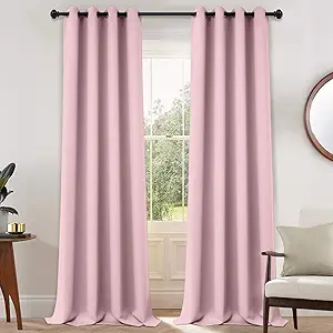 Yakamok Light Blocking Window Blackout Curtains Thermal Insulated Room Darkening Drapes for Bedroom,Solid Grommet Top Window Panels, 52x108 Inch, Pink, One Pair