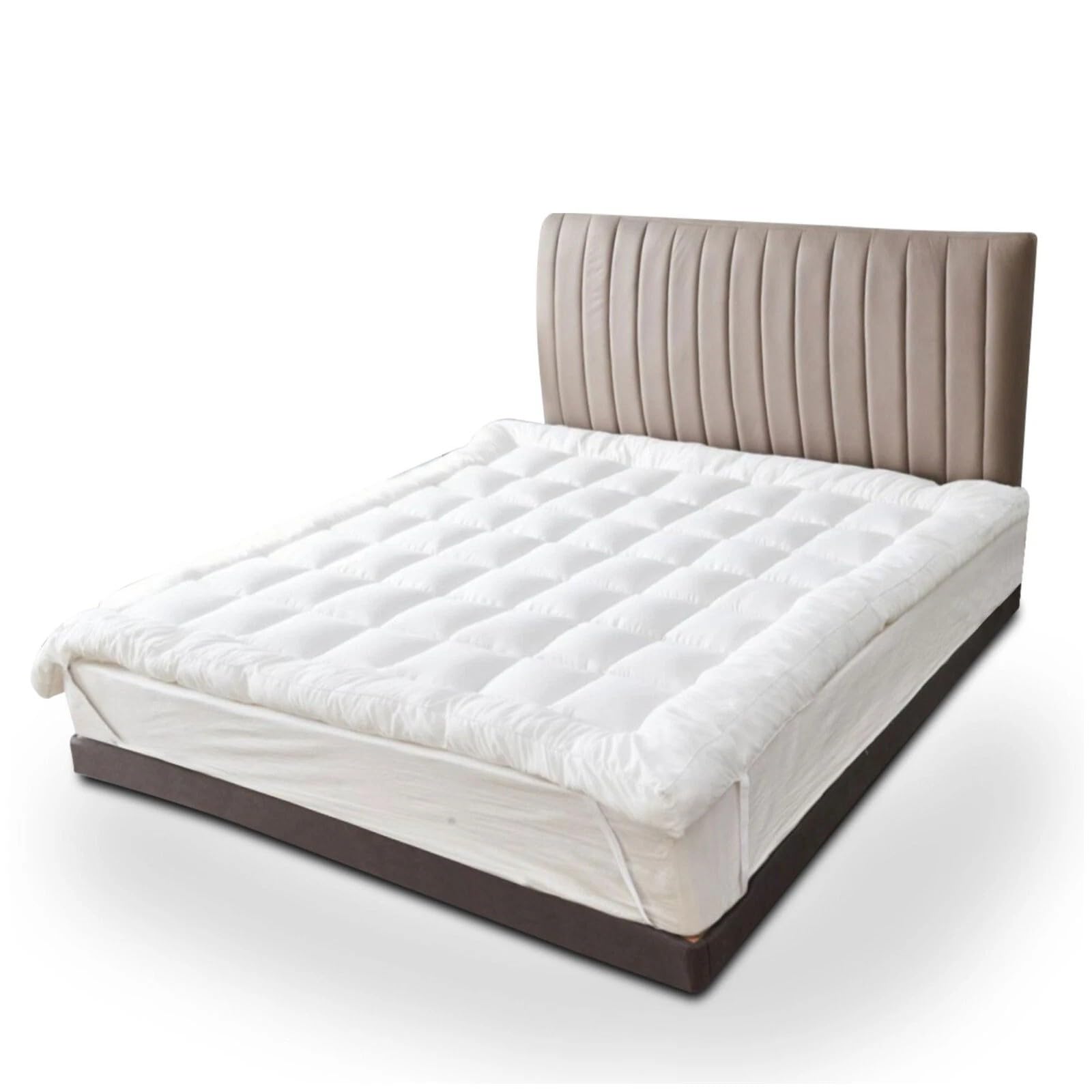 Lions Super King Size Mattress Topper 10cm Thick - Quilted Extra Deep Microfibre Mattress Toppers with Elasticized Straps, Hotel Quality Super Breathable - 198 x 203cm + 10 cm