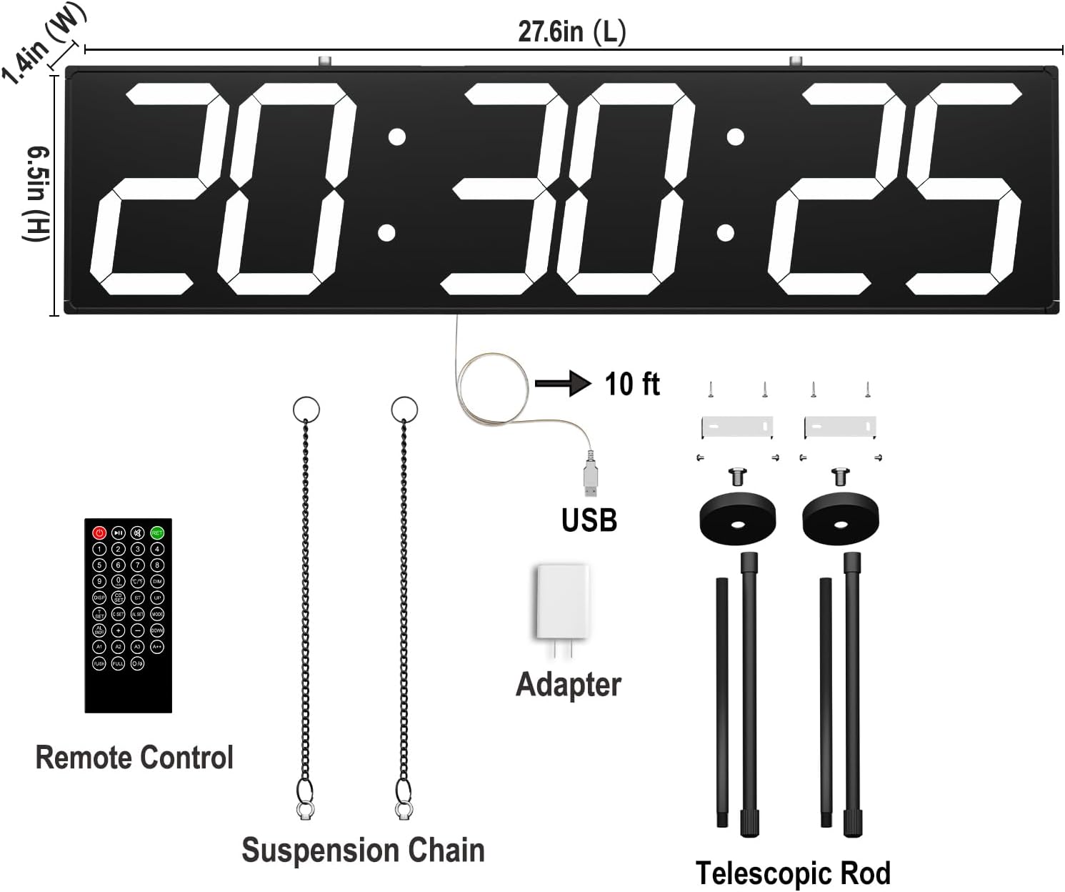 28.5‘’ Double Sided Digital Wall Clock, Multifunctional Led Countdown Clock with Timer, Temperature and Date Display, Hanging Digital Clock Large Display for Corridors, Hospitals (White)